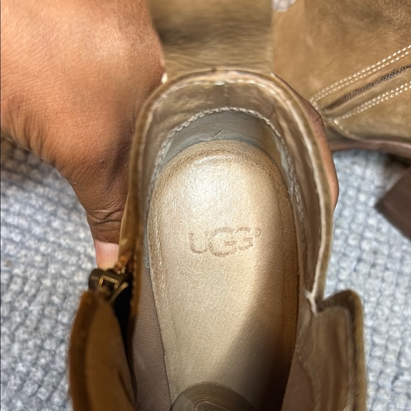 UGG Tan Ankle Booties with Chunky Heel